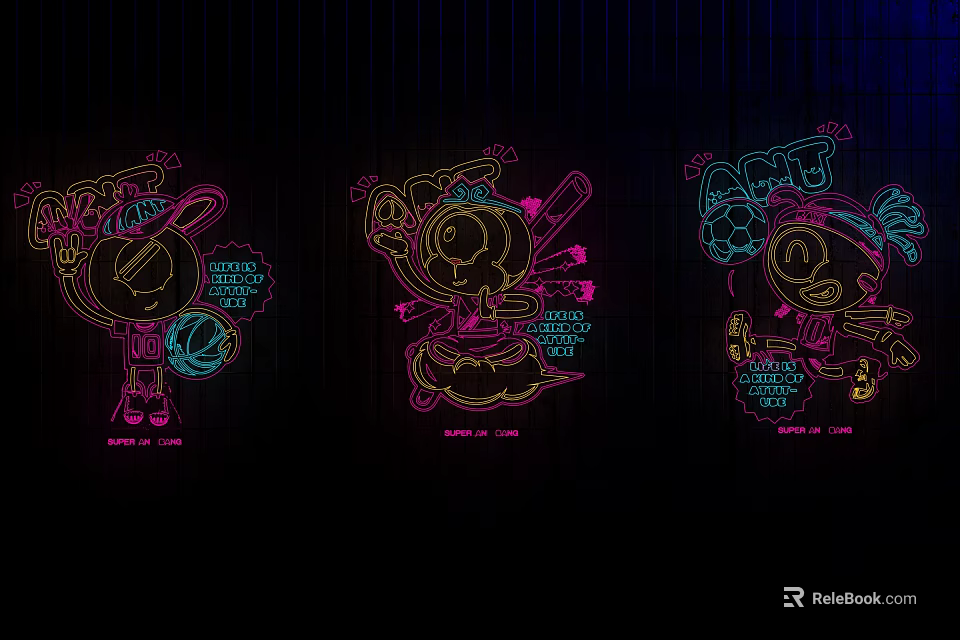 Neon Decorative Lights With Colorful Cartoon Patterns And Vibrant Designs For Home Decor 3d model 