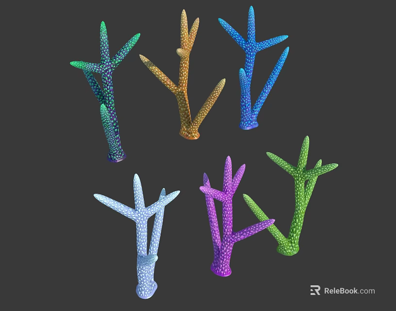 Colorful Branched Coral Polyps With Vibrant Hues And Intricate Structures 3d model 