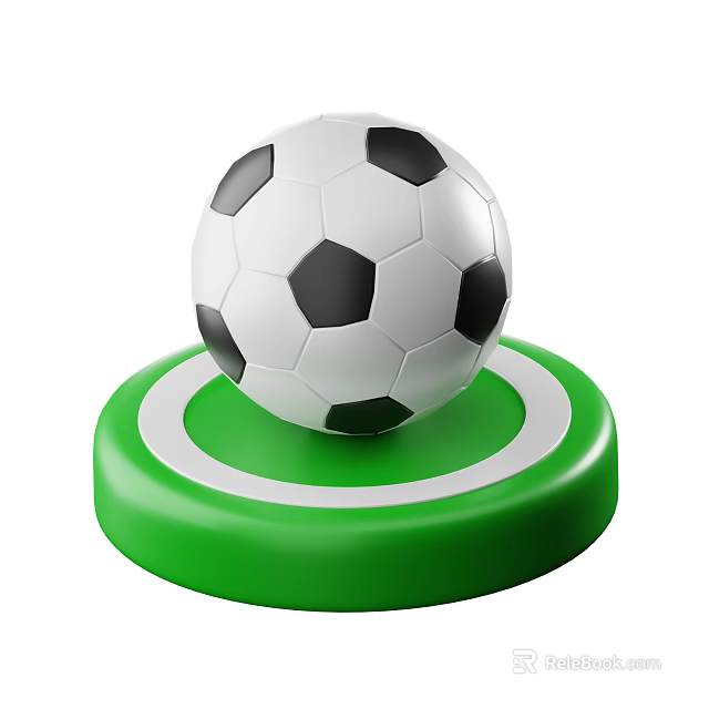 Black and White Soccer Ball Placed On Green Circular Base With White Rings 3d model 