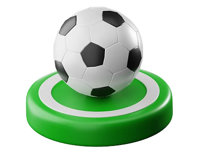 Black and White Soccer Ball Placed On Green Circular Base With White Rings 3d model