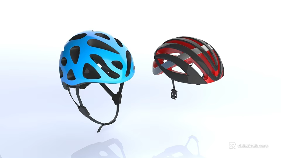 Two Blue And Red Ventilated Helmets With Modern Aerodynamic Design Features 3d model 