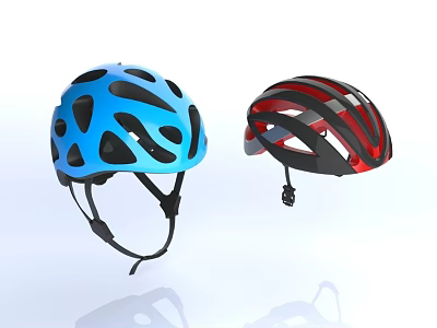 Two Blue And Red Ventilated Helmets With Modern Aerodynamic Design Features 3d model