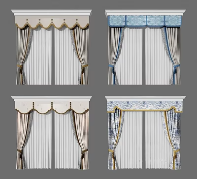 Various Elegant Window Curtain Designs With Decorative Valances And Tassel Details 3d model