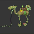Cartoon Camel Game Character with Red Saddle Green Belt and Spiral Decoration in Animated Style