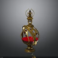 Ornate Golden Decorative Lantern With Intricate Cutout Design And Red Base