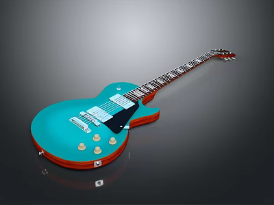 Turquoise Electric Guitar Daily Life Musical Instrument With Orange Edge Black Panel And White Knobs 3d model