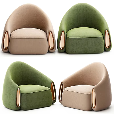 Modern Accent Chairs In Green And Beige Velvet With Curved Arms And Metal Accents 3d model