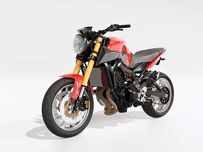 Red Sporty Motorcycle With Modern Design Black Seat Golden Fork Round Headlight And Alloy Wheels 3d model