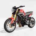 Red Sporty Motorcycle With Modern Design Black Seat Golden Fork Round Headlight And Alloy Wheels