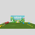 Colorful Kids Playground Equipment with Cones Tunnel Arches and Hurdles on Green Grass