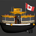 Yellow Water Taxi With Canadian Flag Life Rings And Black White Checkered Decorations