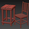 Rustic Wooden Table And Chair Set With Solid Wood Construction And Slatted Back Design 3d model