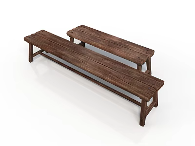 Two Long Solid Wood Benches With Slatted Seats And Sturdy Legs Home Furniture 3d model