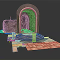 Ancient Ruins Structure With Arched Doorway Stone Walls Steps And Floor 3d model