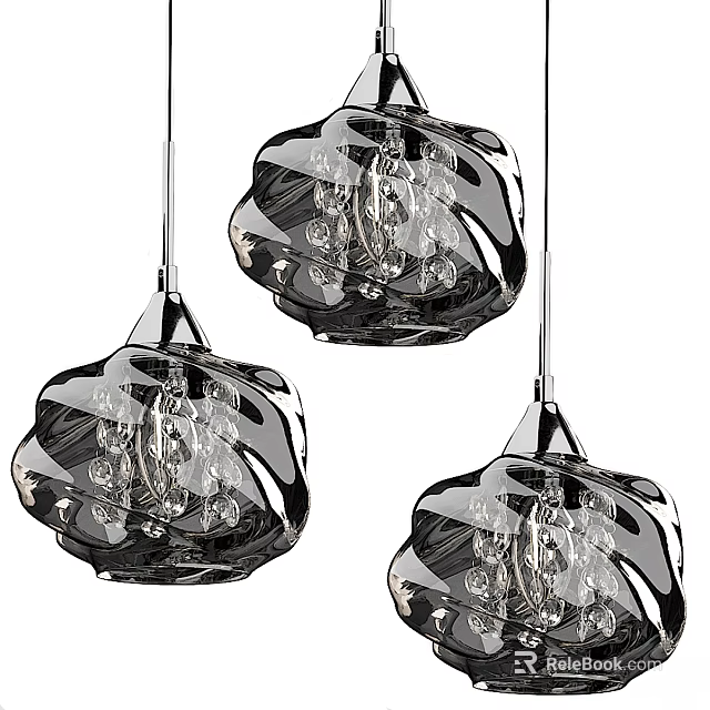 Three Modern Crystal Chandeliers With Wave Shaped Design And Metal Accents 3d model 