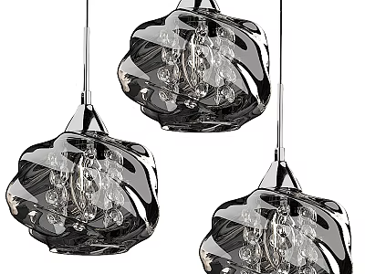 Three Modern Crystal Chandeliers With Wave Shaped Design And Metal Accents 3d model