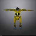 Yellow Robot Character With Open Arms Smiley Face Blue Feet Detailed 3D Design