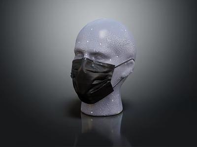 White Mannequin Head Wearing Black Face Mask With Small Dots On Dark Background 3d model