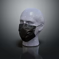 White Mannequin Head Wearing Black Face Mask With Small Dots On Dark Background