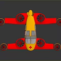 Yellow Red Medical Rescue Aircraft With Multiple Propellers And Cross Symbol