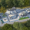 Outdoor Children's Playground With Fun Play Structures Slides Climbing Frames Green Lawns And Trees