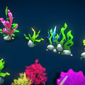 Vibrant Underwater Marine Plants Displaying Various Shapes Colorful Hues And Decorative Stones