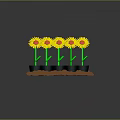 Cartoon Scene With Potted Sunflowers Yellow Blooms Green Stems And Brown Base
