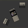 Three Electronic Devices With Antennas Display Screens And Different Images On White Base