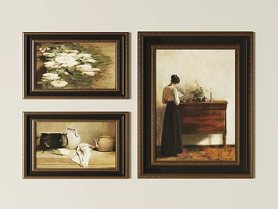 Framed Wall Art Collection Featuring Woman Figure Water Lilies And Teapot 3d model