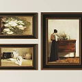Framed Wall Art Collection Featuring Woman Figure Water Lilies And Teapot
