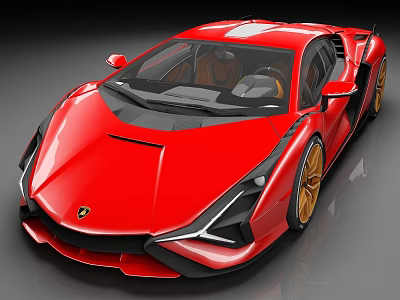 Red Lamborghini Supercar With Sleek Aerodynamic Body Golden Wheels And Scissor Doors 3d model