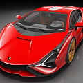 Red Lamborghini Supercar With Sleek Aerodynamic Body Golden Wheels And Scissor Doors