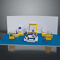 Modern Exhibition Booth With Blue Floor White Backdrop And Yellow New Fashion Sign