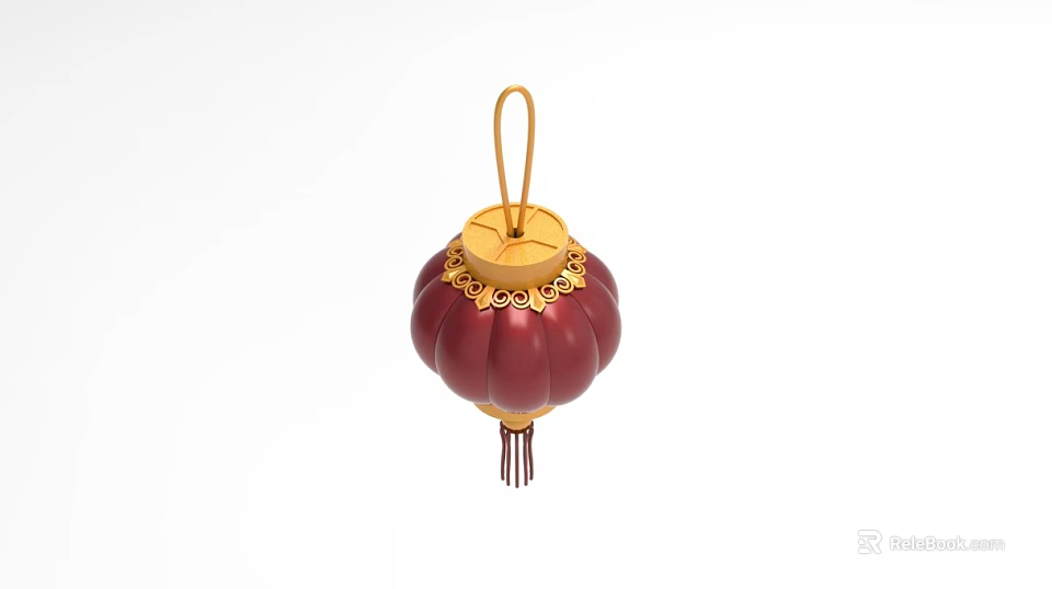 Traditional Red Lantern With Gold Decorative Details And Hanging Tassels 3d model 
