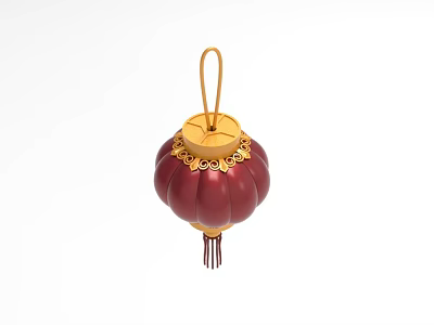 Traditional Red Lantern With Gold Decorative Details And Hanging Tassels 3d model