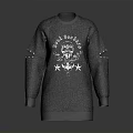 Gray Sweatshirt With Skull Graphic And Sleeve Accents For Daily Use