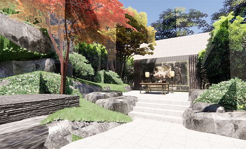 New Chinese Courtyard Garden Landscape Trees Landscape Wall Enclosure 3d model