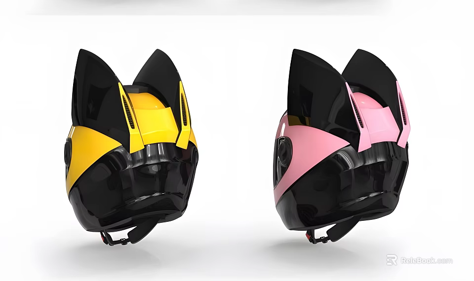 Two Cute Cat Ear Hats In Yellow And Pink With Black Accent Details 3d model 