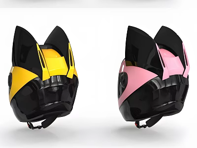 Two Cute Cat Ear Hats In Yellow And Pink With Black Accent Details 3d model