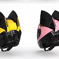 Two Cute Cat Ear Hats In Yellow And Pink With Black Accent Details