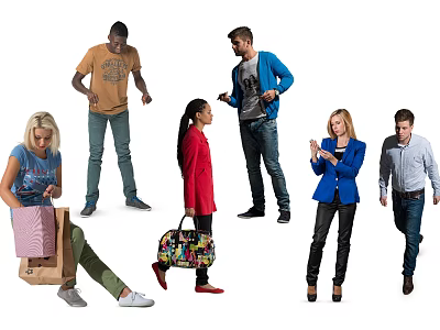 Group Of People In Various Actions And With Shopping Bags 3d model