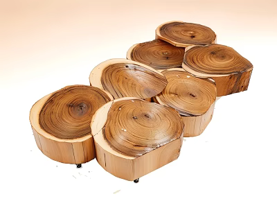 Natural Wooden Log Slice Leisure Chairs With Round Shape And Smooth Texture 3d model