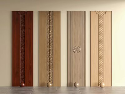 Wooden Wall Panels With Different Carved Patterns And Textured Designs 3d model