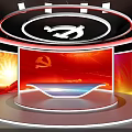 Red Stage Design With Communist Symbol And Lighting Effects For Political Events