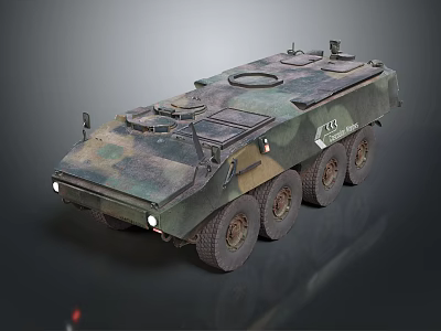 Military Armored Vehicle With Camouflage Paint Six Wheels And Armored Top 3d model
