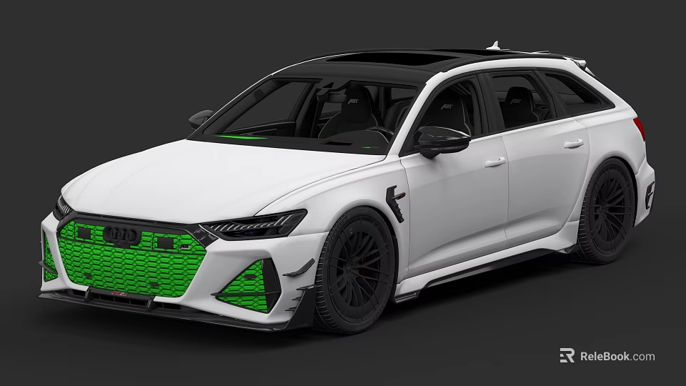 Modern White Audi Wagon With Green Grille Black Roof And Sporty Design 3d model 