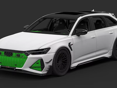 Modern White Audi Wagon With Green Grille Black Roof And Sporty Design 3d model