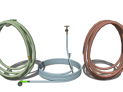 Colored Garden Hoses Multiple Colors Green Blue Brown Coiled With Connector Fittings For Outdoor Watering 3d model