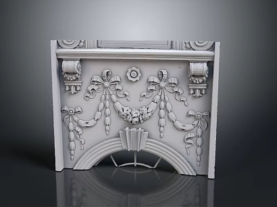 Elegant Decorative Architectural Panel With Bowknot Drapery Circular Ornament And Arched Base 3d model