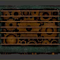 Vintage Industrial Gear Device with Interlocking Metal Bars and Green Copper Surface